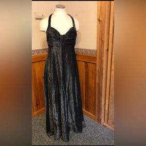 Black Halter Gown Vintage 1975 Bust 36 Shimmery Metallic Silver
